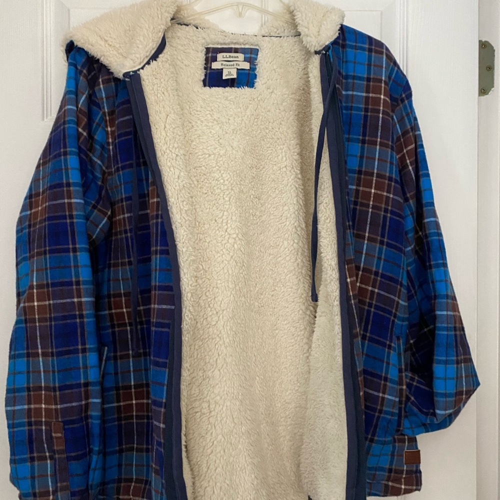 L.L. Bean Blue and Brown fleece lined Plaid Jacket size XL - Picture 4 of 8